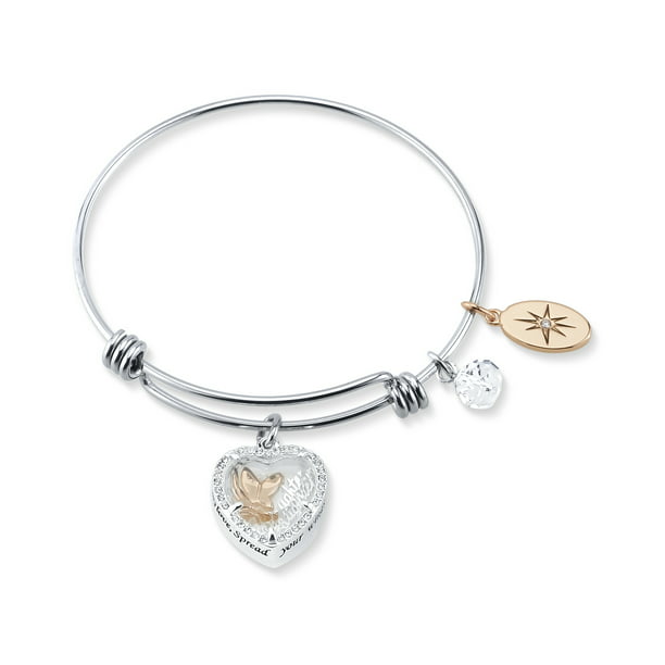 Wind and Fire Butterfly 3D Silvertone Finish Charm Bangle 